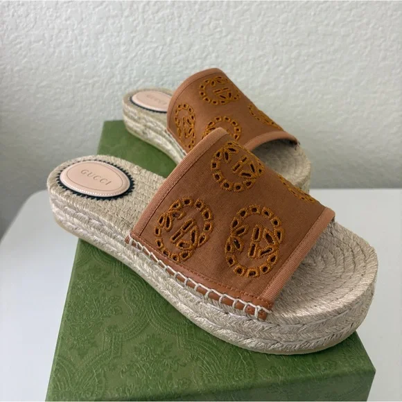 ❌sold-Gucci Women's Brown Espadrille Slides Size 37.5 - Picture 3 of 7